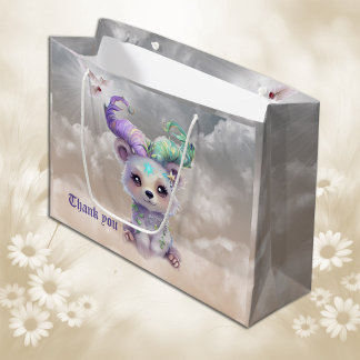 Sacola Para Presentes Grande Cubo de urso mágico com brilho pastel.