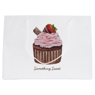 Sacola Para Presentes Grande Cupcake De Morango Cujo Cama É Em Aquarela