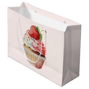 Sacola Para Presentes Grande Cupcake Doce de Morango