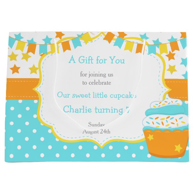 Sacola Para Presentes Grande Cupcake e Festa de aniversário de bordas (Frente)