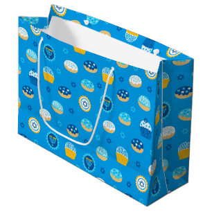 Sacola Para Presentes Grande Cupcakes das estrelas judaicas de Chanukah Azul