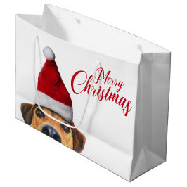 Sacola Para Presentes Grande Curioso Cachorro Engraçado com Papai Noel