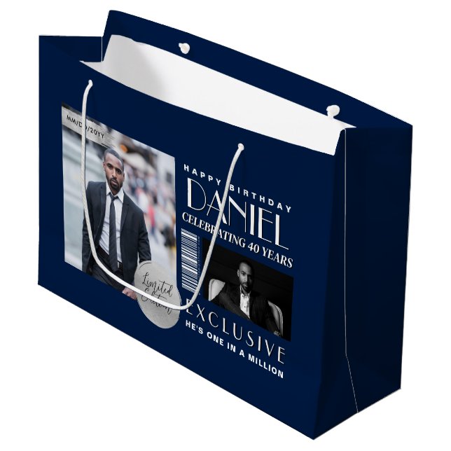 Sacola Para Presentes Grande Custom Magazine Cover Modern Birthday Fashion (Frente inclinada)