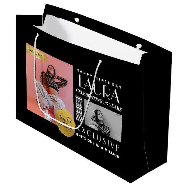 Sacola Para Presentes Grande Custom Magazine Cover Modern Birthday Fashion (Frente inclinada)