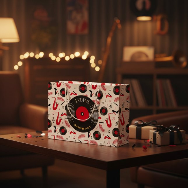 Sacola Para Presentes Grande Custom Music Theme Birthday Large Paper Bag (Criador carregado)