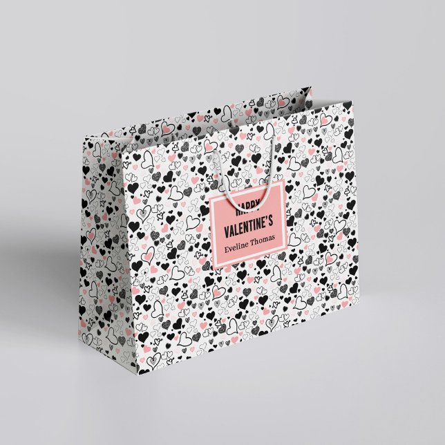 Sacola Para Presentes Grande Custom Name Wedding Heart Sketch Gift Wrapping Bag (Custom Name Wedding Heart Sketch Gift Wrapping Bag)