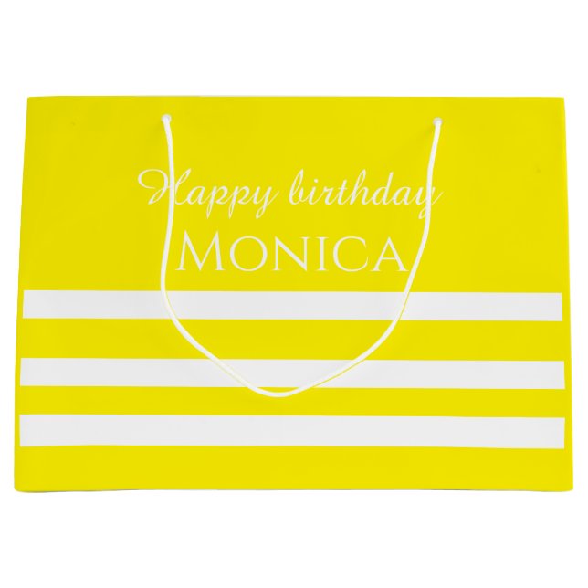 Sacola Para Presentes Grande custom name white and yellow birthday (Frente)