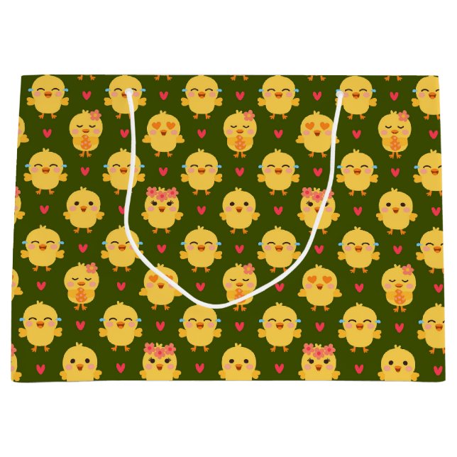 Sacola Para Presentes Grande Cute Baby Chick Love with Hearts (Frente)