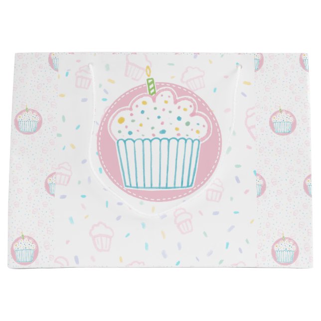 Sacola Para Presentes Grande Cute Birthday Cupcake with Candle (Frente)
