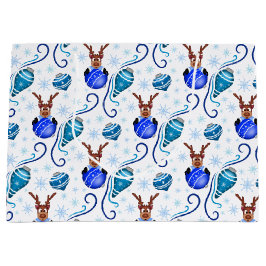 Sacola Para Presentes Grande Cute Blue Kids Christmas Reindeer