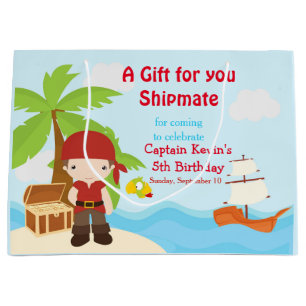 Sacola Para Presentes Grande Cute Brunette Pirate Boy em Vermelho