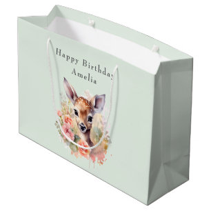 Sacola Para Presentes Grande Cute Deer cercado por Rosas de Aniversário