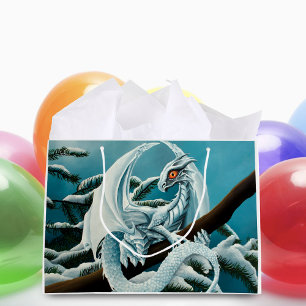 Sacola Para Presentes Grande Cute Dragão Branco de Inverno Árvore de Pinheiro N