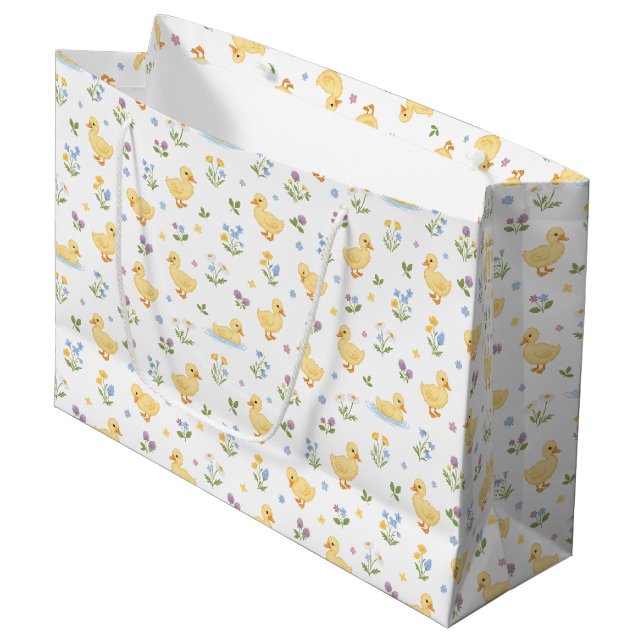 Sacola Para Presentes Grande Cute Ducklings and Wildflowers Pattern (Frente inclinada)