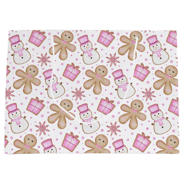 Sacola Para Presentes Grande Cute Festive Christmas Holiday Gingerbread Man (Frente)