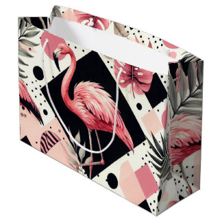 Sacola Para Presentes Grande Cute Flamingo Geométrico