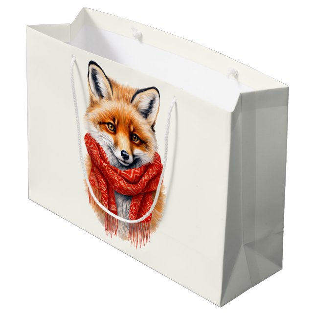 Sacola Para Presentes Grande Cute Fox in a Red Scarf Autumn Image (Verso inclinado)