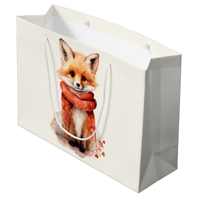 Sacola Para Presentes Grande Cute Fox Pup in a Red Scarf (Verso inclinado)