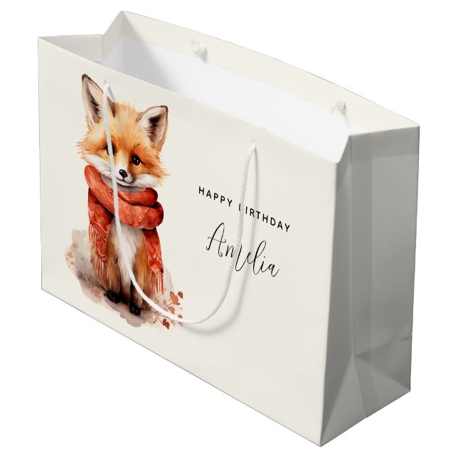 Sacola Para Presentes Grande Cute Fox Pup in a Red Scarf Birthday (Verso inclinado)