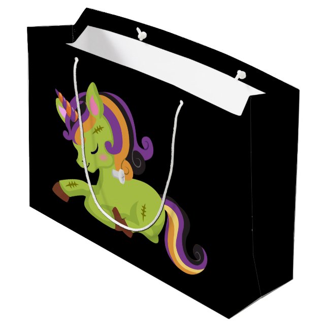 Sacola Para Presentes Grande Cute Frankenstein Unicorn Halloween (Verso inclinado)
