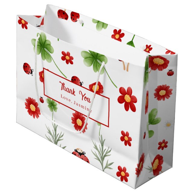 Sacola Para Presentes Grande Cute Garden little ladybug baby shower  (Frente inclinada)