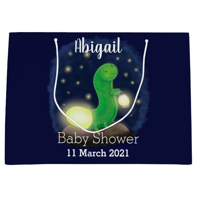 Sacola Para Presentes Grande Cute green glow worm cartoon illustration (Frente)