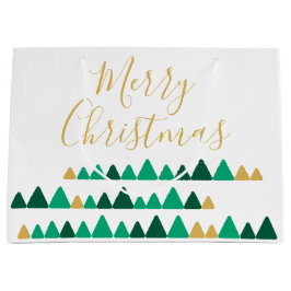 Sacola Para Presentes Grande Cute Green & Golden Woods Christmas Trees