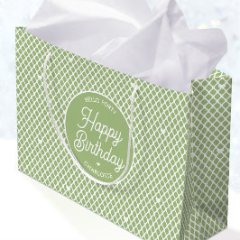 Sacola Para Presentes Grande Cute Happy Birthday Name Any Age Green Modern