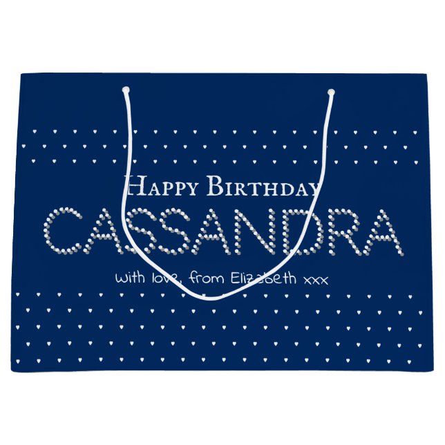 Sacola Para Presentes Grande Cute Hearts Pattern Elegant Navy Blue  (Frente)