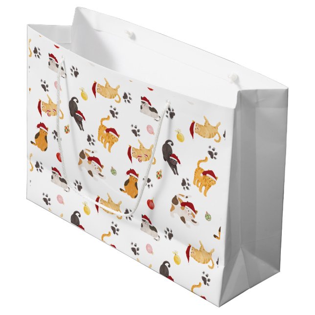 Sacola Para Presentes Grande Cute Holiday Cat Pattern (Frente inclinada)