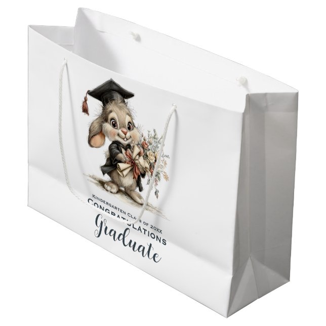 Sacola Para Presentes Grande  Cute Kindergarten Graduation Bunny Design (Frente inclinada)