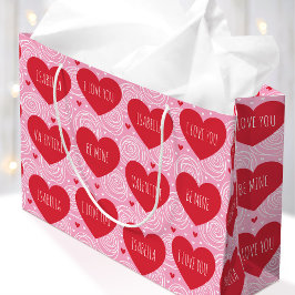 Sacola Para Presentes Grande Cute Love Heart Custom Text Modern Valentine's Day
