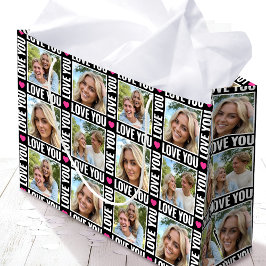 Sacola Para Presentes Grande Cute Love You 4 Photo Collage Black Pink Heart