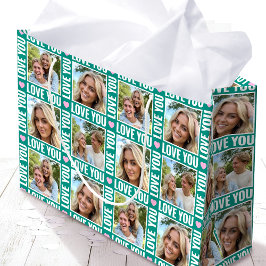 Sacola Para Presentes Grande Cute Love You 4 Photo Collage Green Pink Heart