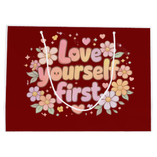 Sacola Para Presentes Grande Cute Love Yourself Floral Quote Design | Gift Bag