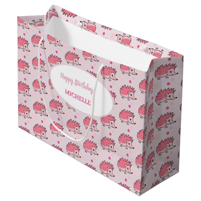 Sacola Para Presentes Grande Cute pink hedgehog Gift Bag (Frente inclinada)