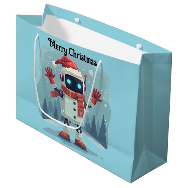 Sacola Para Presentes Grande cute robot Christmas holiday tech Gift Bag (Frente inclinada)