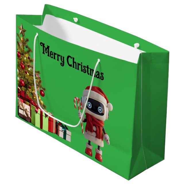Sacola Para Presentes Grande cute robot Christmas holiday tech Gift Bag (Frente inclinada)
