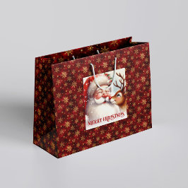 Sacola Para Presentes Grande Cute Santa and Rudolph Kids Christmas Gift Bags