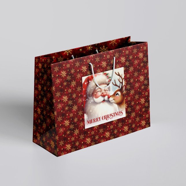 Sacola Para Presentes Grande Cute Santa and Rudolph Kids Christmas Gift Bags (Cute Santa and Rudolph Kids Christmas Gift Bag Design

)