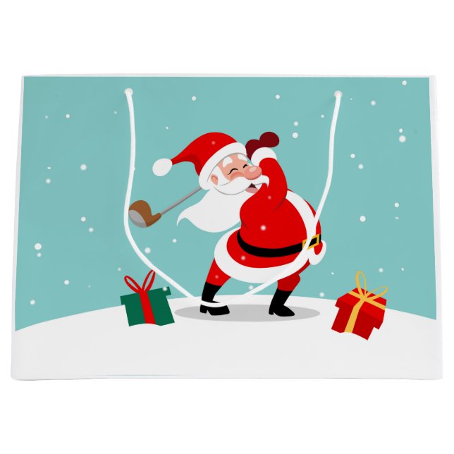 Sacola Para Presentes Grande Cute Santa Claus plays golf illustration (Frente)