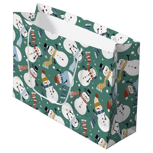 Sacola Para Presentes Grande Cute Snowmen (Frente inclinada)