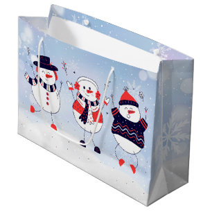 Sacola Para Presentes Grande Cute Snowmen