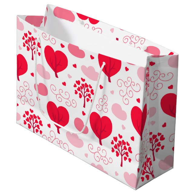 Sacola Para Presentes Grande Cute Valentines tree shapes hearts pattern (Frente inclinada)