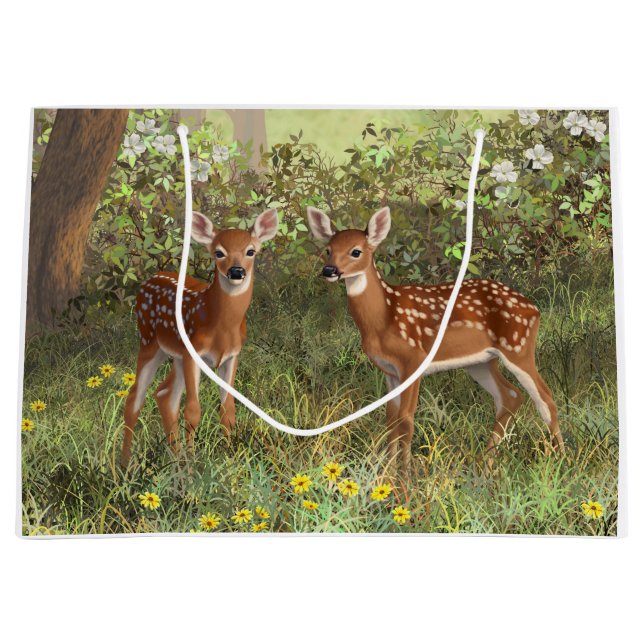 Sacola Para Presentes Grande Cute Whitetail Deer Twin Fawns (Frente)