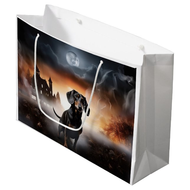 Sacola Para Presentes Grande Dachshund Halloween Scary (Frente inclinada)