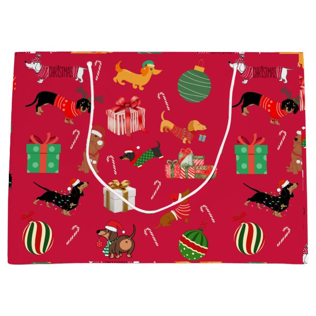 Sacola Para Presentes Grande Dachshund Holiday Gift Bag (Frente)
