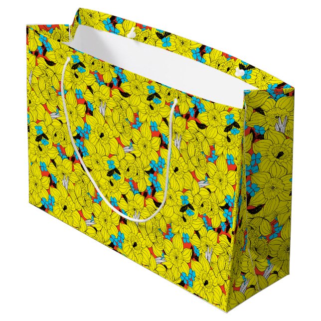 Sacola Para Presentes Grande Daffodils primavera floral (Verso inclinado)