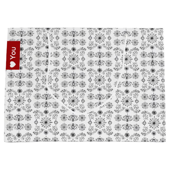 Sacola Para Presentes Grande Dainty Charcoal and Crème Motif (Frente)