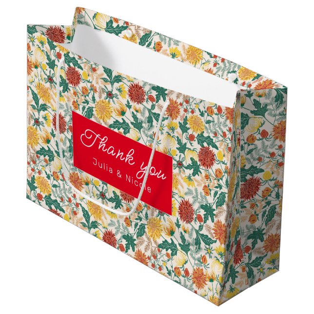 Sacola Para Presentes Grande Dálias de Flores de Casamento de Primavera Amarelo (Frente inclinada)